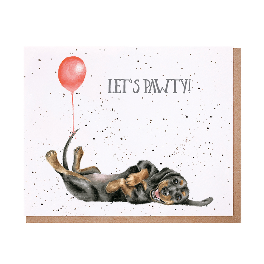 Dachshund with a red balloon on its tail birthday card