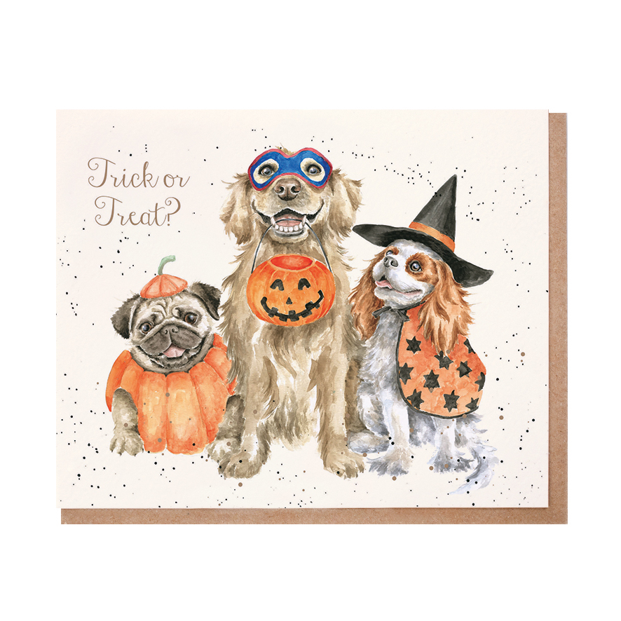 Dogs in halloween costumes halloween card