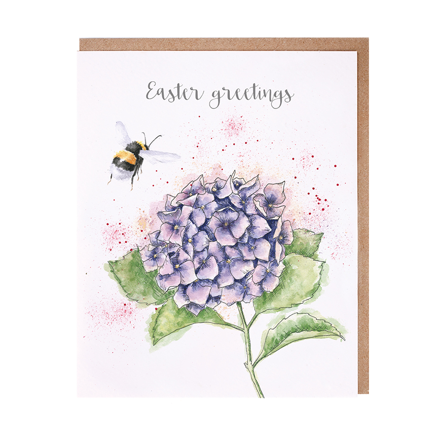 Bee and hydrangea Easter card