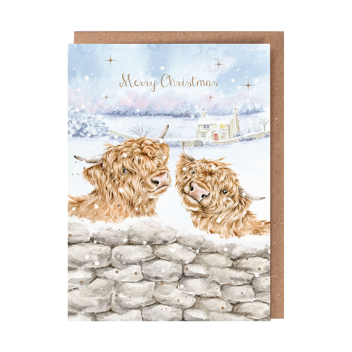 'Deck the Horns' highland cow Christmas card