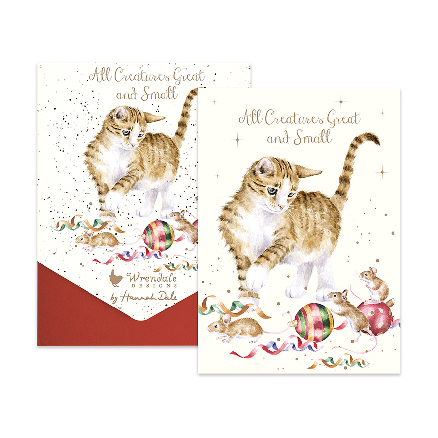 Cat and mouse illustrated Christmas card pack