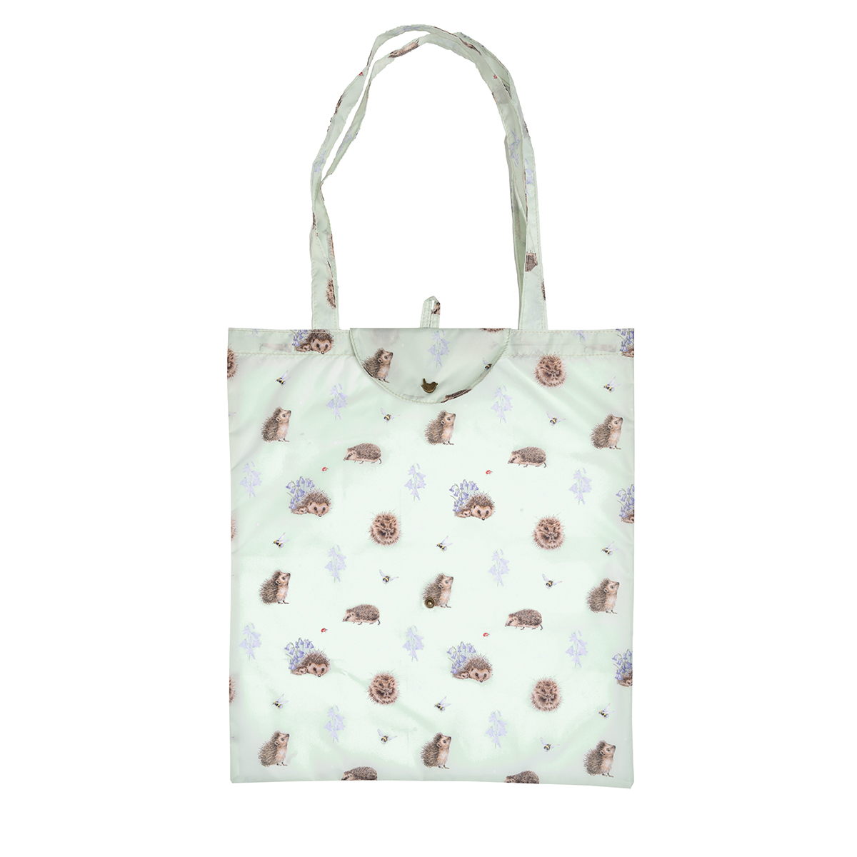 Reusable foldable shopping bag featuring illustrated  hedgehog design