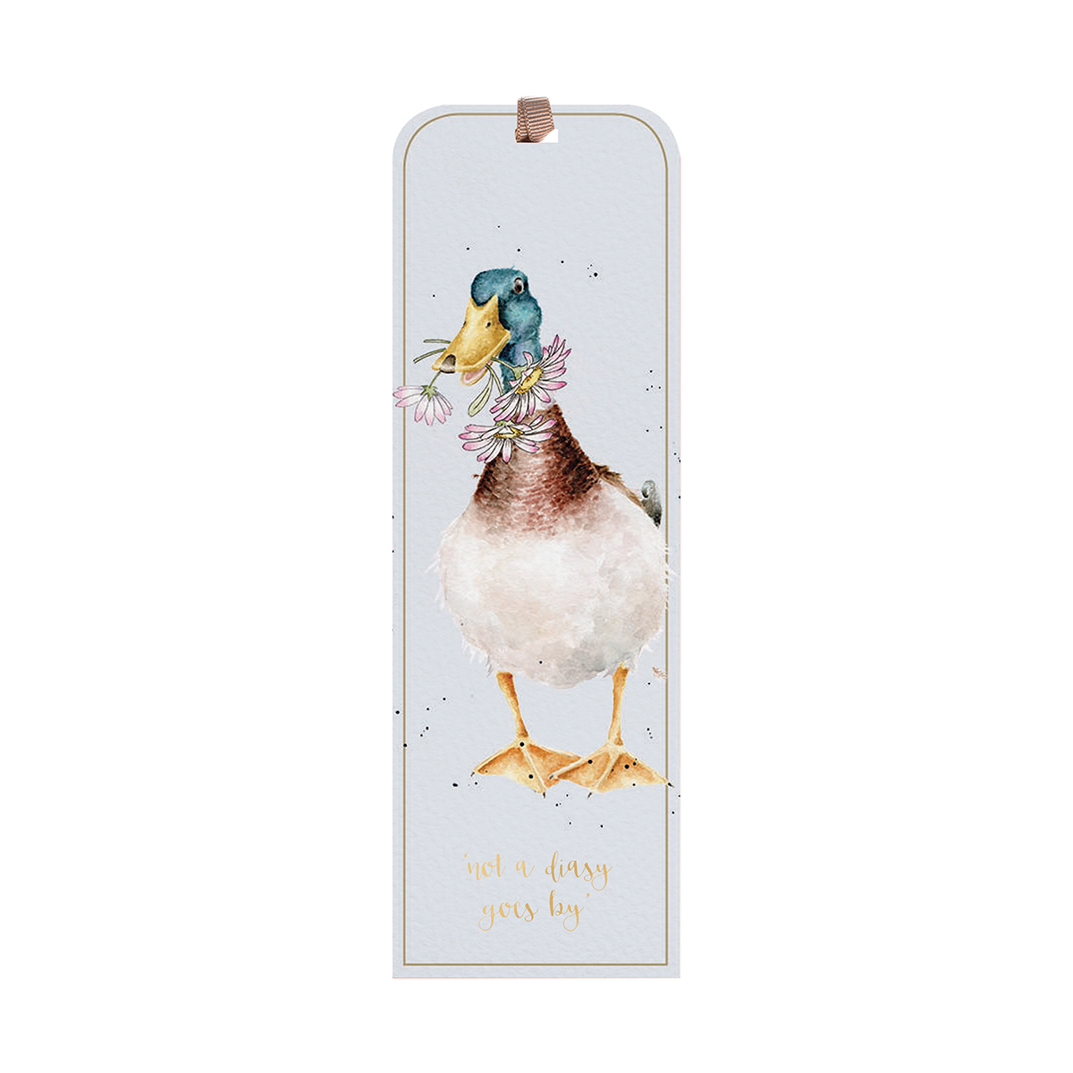 Bookmark with a a duck with daisies in its mouth
