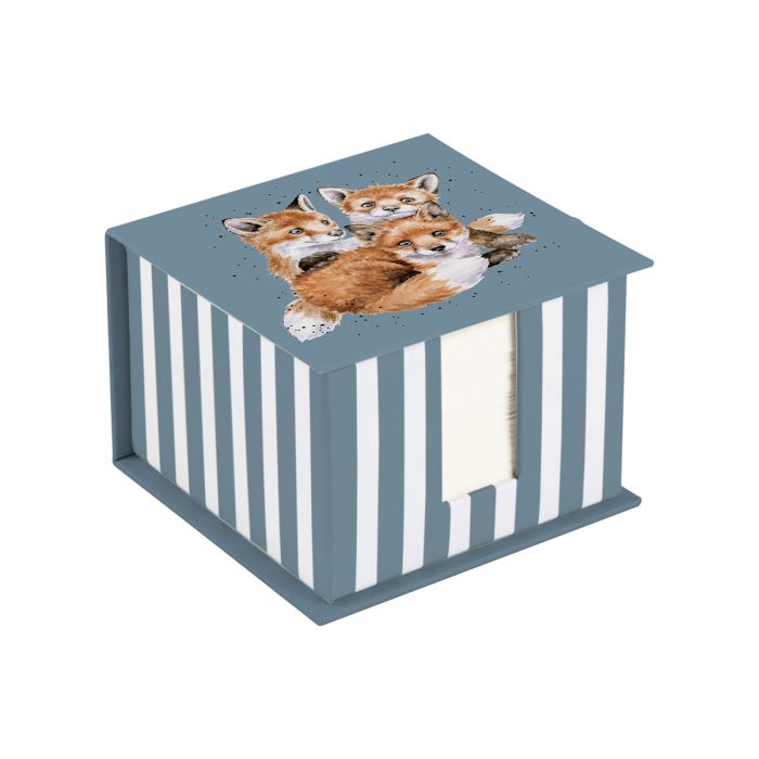 Memo Block with a fox illustration on a blue background