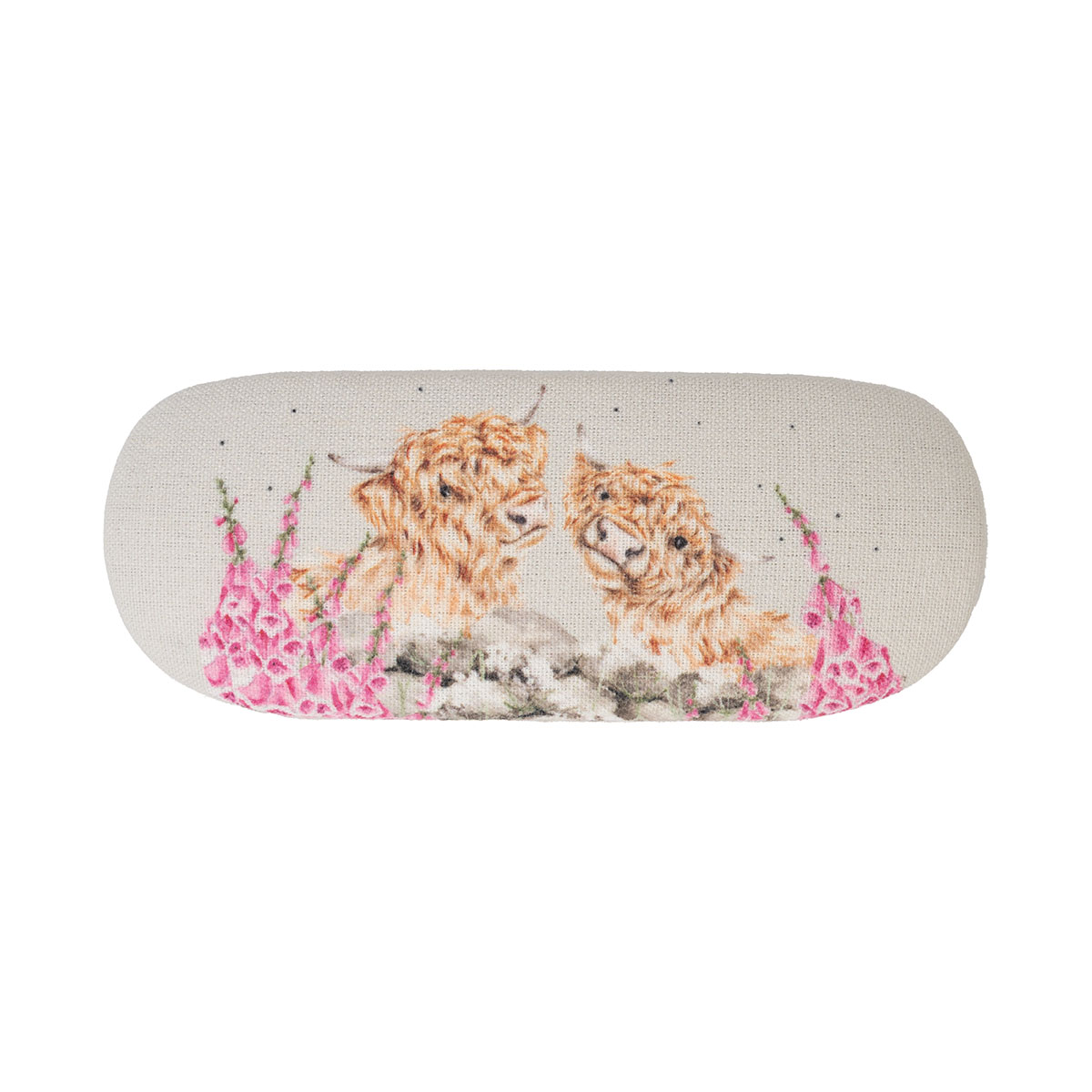'Just for Moo' highland cow and foxglove glasses case
