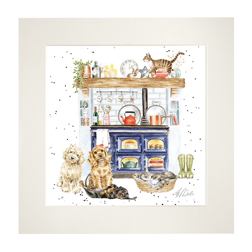 'Country Kitchen&#039; Dog and Cat Mounted Print