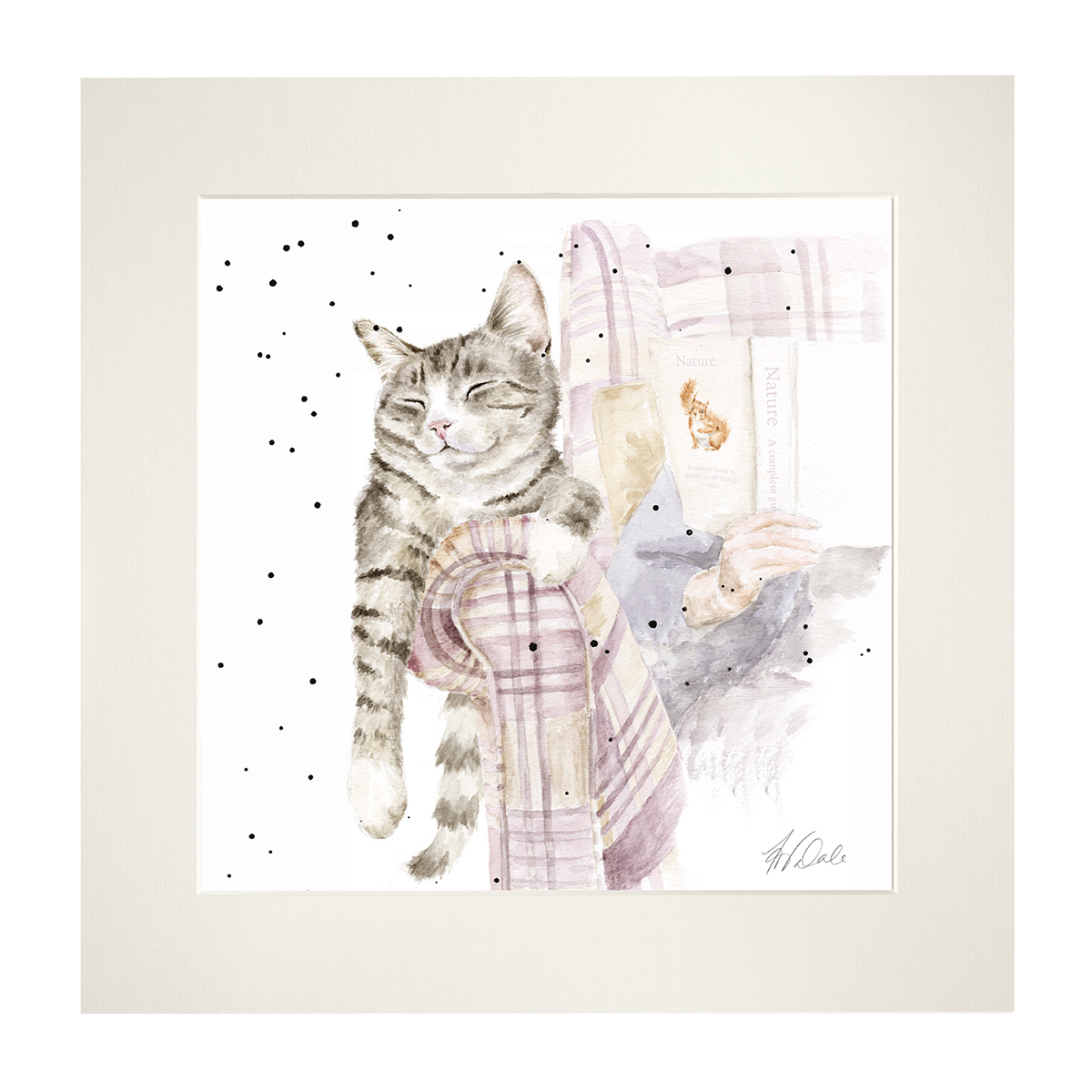 'Lazy Sunday' illustrated cat mounted print