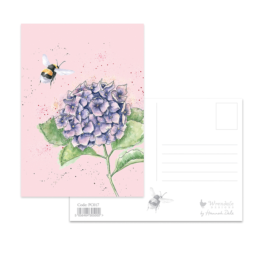 Bee and hydrangea postcard