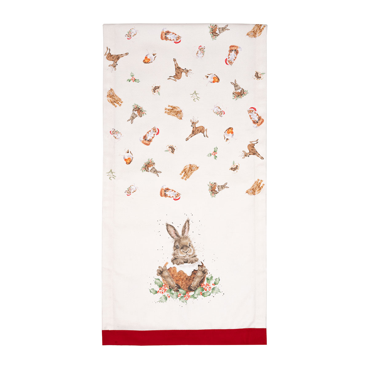 Festive table runner with Christmas animal illustrations