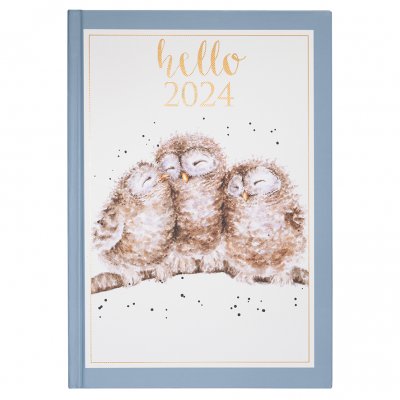2024 Desk Diary with three owls on a branch illustration