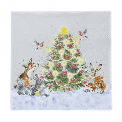 Christmas tree and woodland animal lunch napkin