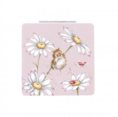 Mouse and daisy pocket compact mirror