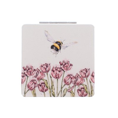 Bee and tulip pocket compact mirror