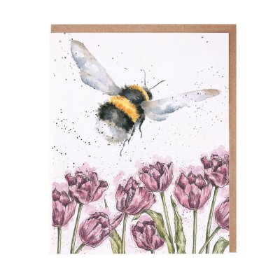 Bee and tulips greeting card