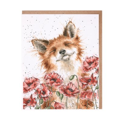 Fox in poppies greeting card