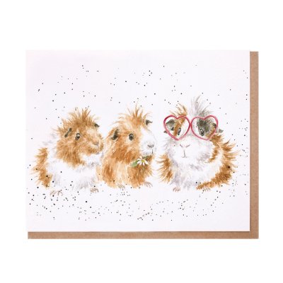 Guinea pigs one wearing a pair of red heart shaped glasses greeting card
