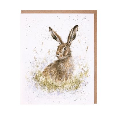Hare amongst grass greeting card