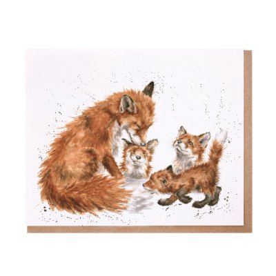 Fox and fox cubs greeting card