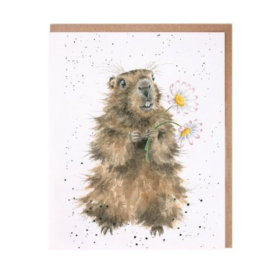 Marmot holding flowers greeting card