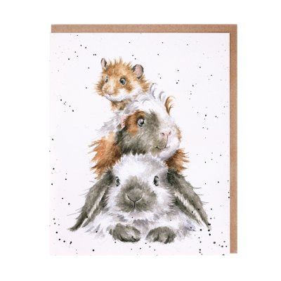 Rabbit, guine pig and hamster stack greeting card