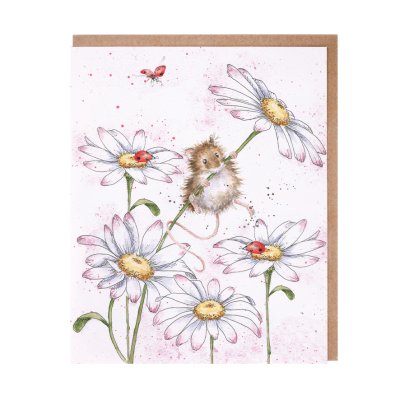 Mouse on daisies greeting card