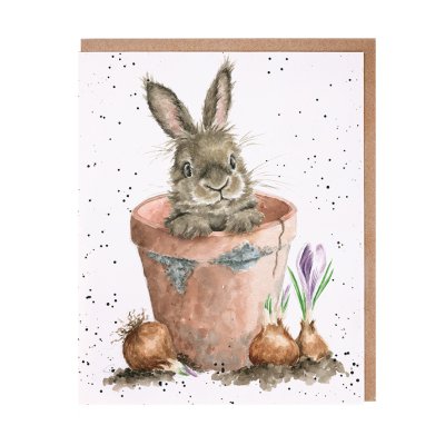 Rabbit in a flower pot greeting card