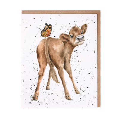 Calf with a butterfly on its back greeting card
