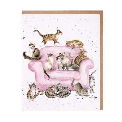 Cats on a pink sofa greeting card