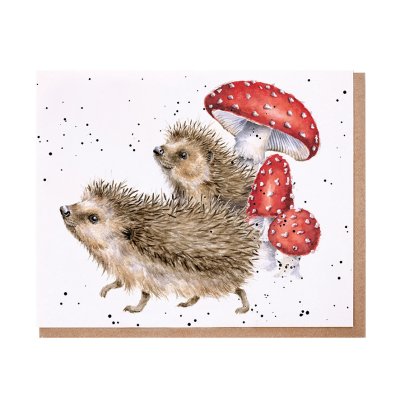 Hedgehogs and mushrooms greeting card