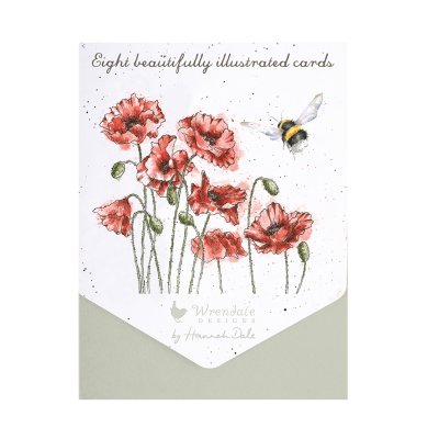 Bee and poppy illustrated notecard set