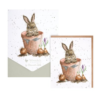 Rabbit in a flowerpot illustrated notecard set