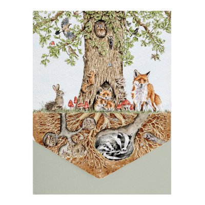 Illustrated tree and animal scene notecard pack