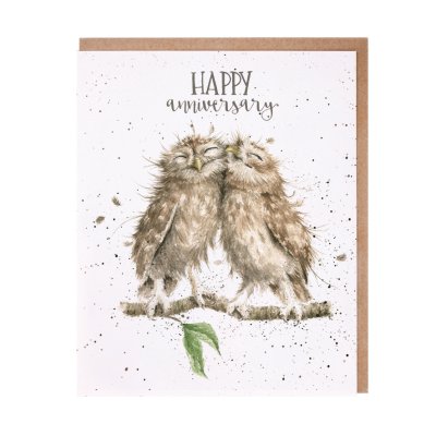 Owls on a branch anniversary card