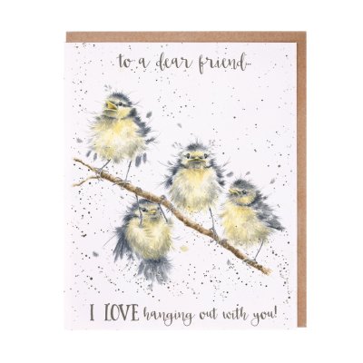 Great tit birds on a branch birthday card
