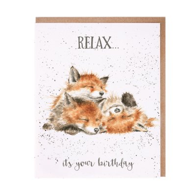 Fox cubs sleeping birthday card
