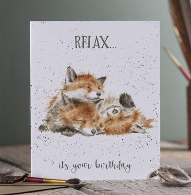 &#039;Relax&#039; fox birthday card