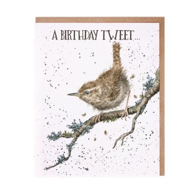 Wren on a branch birthday card