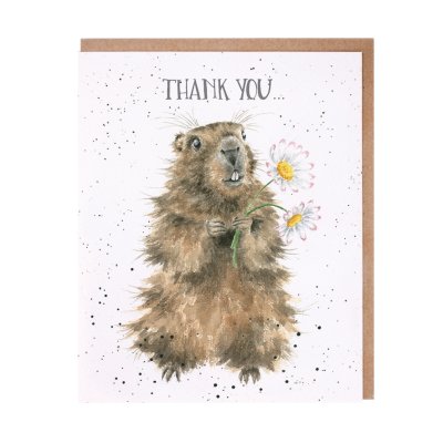 Marmot holding white flowers thank you card