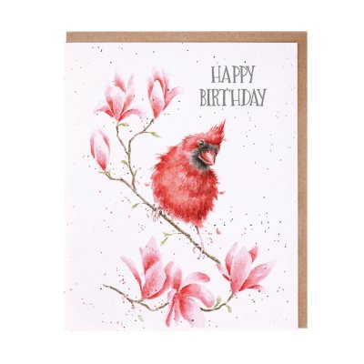 Cardinal bird on a branch birthday card