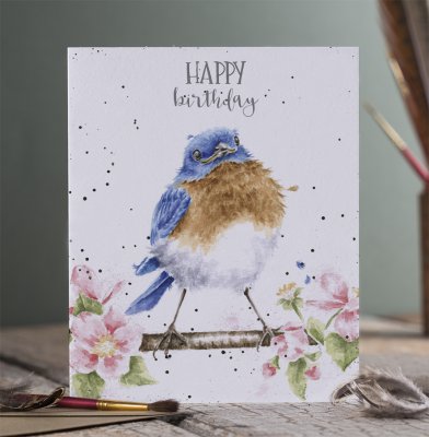 &#039;The Bluebird&#039;s Song&#039; blue tit Birthday card