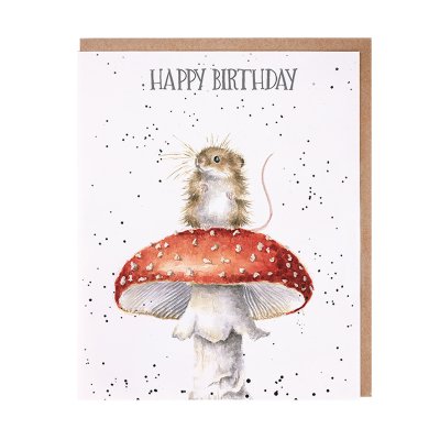 Mouse on a mushroom birthday card