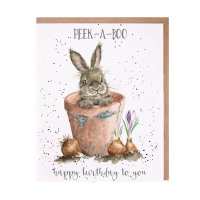 Rabbit in a plant pot birthday card