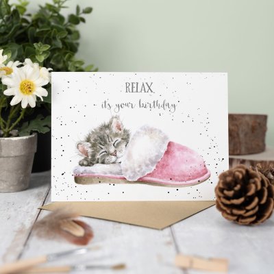&#039;The Sleepy Kitten&#039; cat birthday card