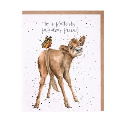 Calf with a butterfly on its back friend card