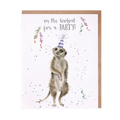 Meerkat in a party hat birthday card