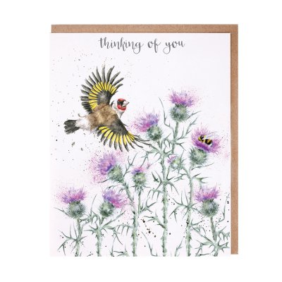 Gold finch and thistles thinking of you card
