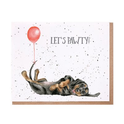 Dachshund with a red balloon on its tail birthday card