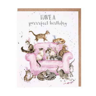 Cats on a pink sofa birthday card
