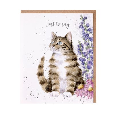 Cat amongst flowers just to say card