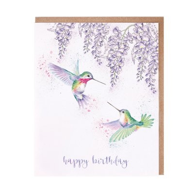 Hummingbirds amongst wisteria birthday card